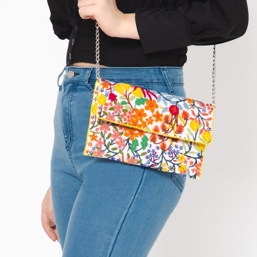 Liberty Floral Embroidered Clutch, Pearl