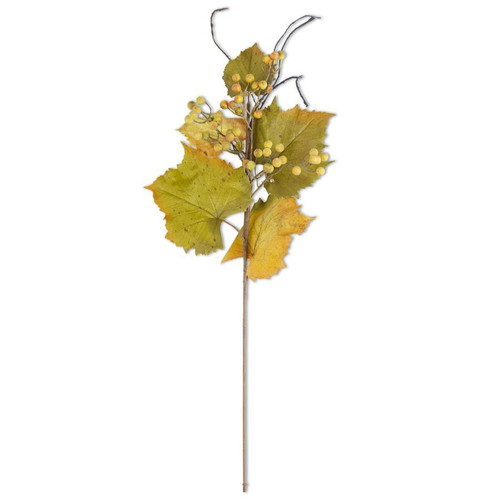 27 Inch Green & Yellow Trim Grape Leaves Stem