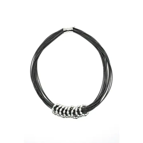 Multi Strand Slate Wire Necklace with Pendants