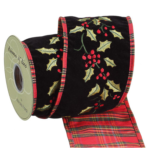 Holly Embroidered Ribbon