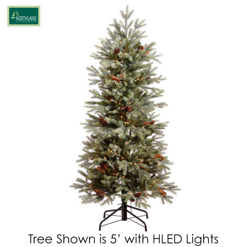 10'H New England Pine Slim Tree with Cones and Lights