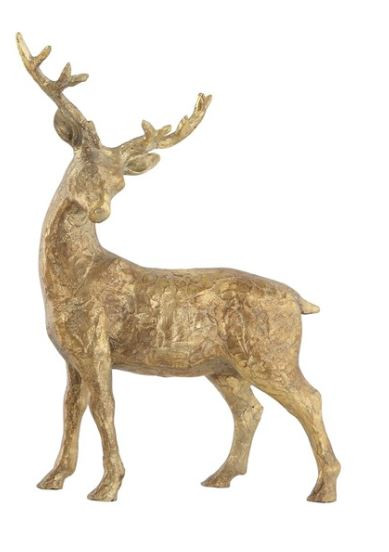 14-1/2"H Resin Standing Deer, Gold Finish