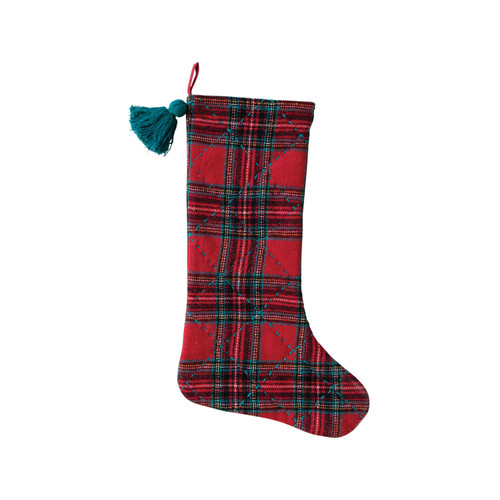 Flannel Quilted Stocking with Tassel, Red & Green Plaid