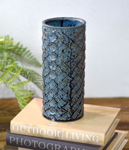 Dark Blue Diamond Vase, 11.5"