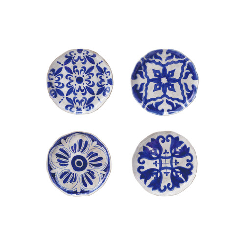 Hand-Painted Stoneware Plate with Pattern, Round Hand-Painted Stoneware Plate with Pattern, Round
