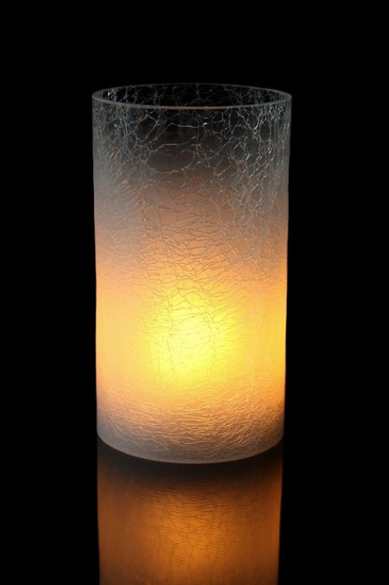White Crackle Glass Cylinder, Medium