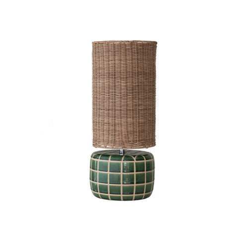 Tiled Table Lamp with Rattan Shade