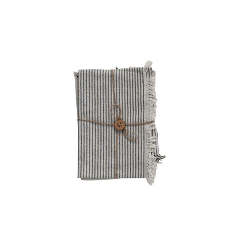 Woven Cotton Tea Towels - Stripes & Fringe, Set of 2
