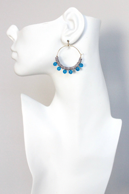 Capri blue and gray hoop earrings