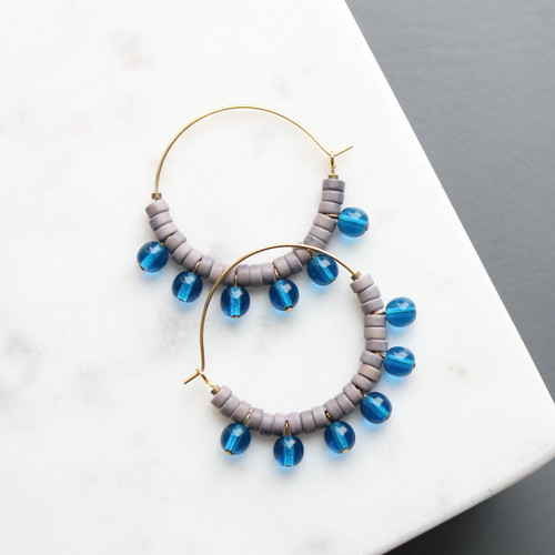 Capri blue and gray hoop earrings