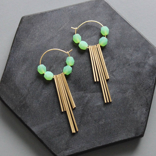 Mint glass geometric hoop earrings