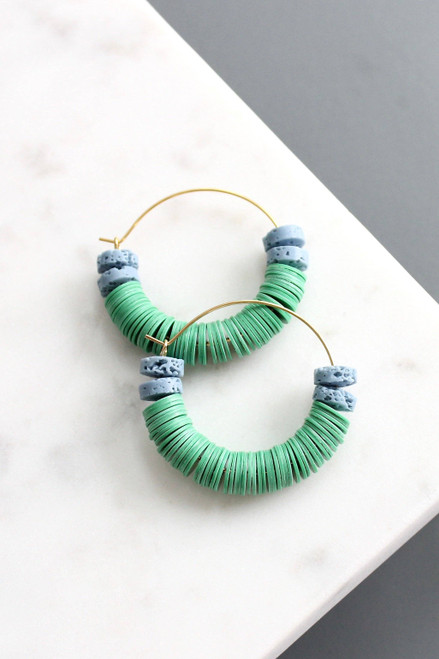 Vulcanite and lava bead hoop earrings