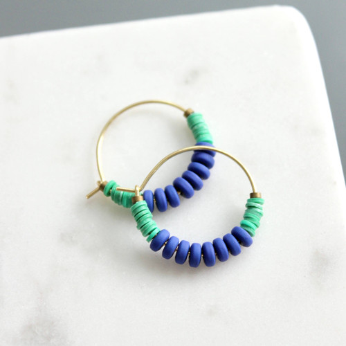 Cobalt and green hoop earrings