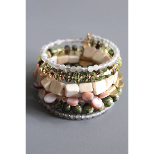 Athena agate, jasper, pearls, and glass bracelet