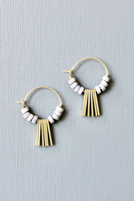 Gray and brass geometric mini hoop earrings