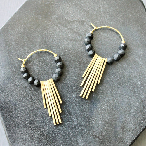 Black and Brass Geometric Mini Hoop Earrings