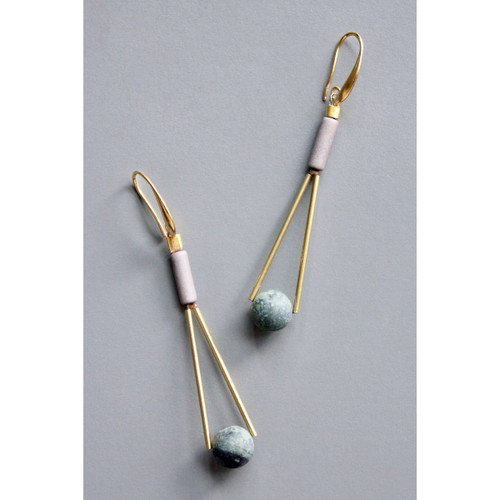 Gold-Plated Dangle Earrings with Magnesite & Jasper