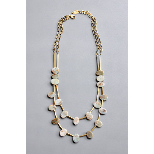 Jade and Brass Beaded Necklace