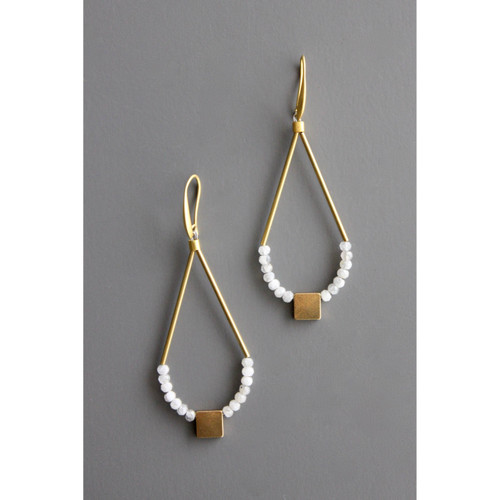 Geometric labradorite and brass earrings
