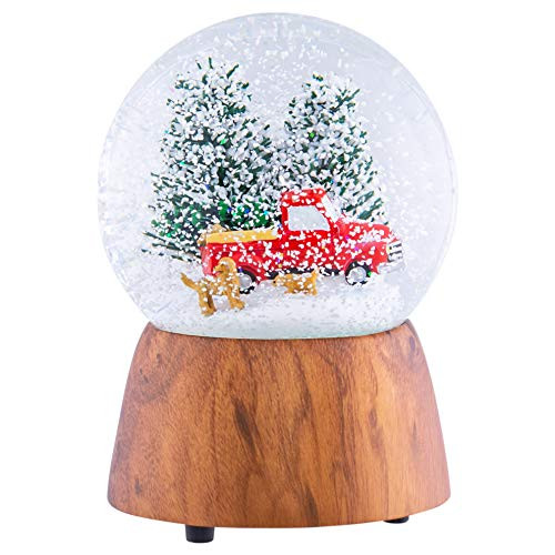 5" Red Truck With Dogs Musical Snow Globe