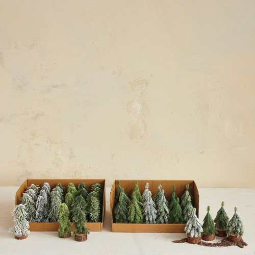 4.25"H Faux Evergreen Tree with Natural Wood Slice Base