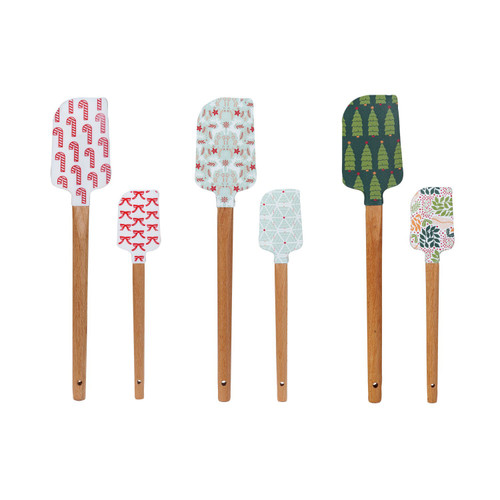 Silicone & Wood Spatulas, Holiday Pattern