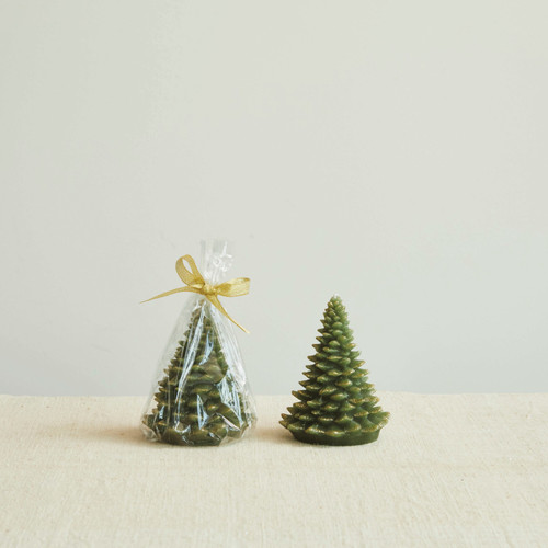 5"H Unscented Tree Shaped Candle, Evergreen
