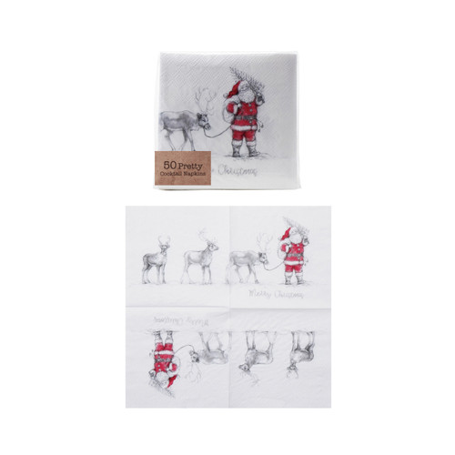 Paper Cocktail Napkins - Santa Leading Reindeer Paper Cocktail Napkins - Santa Leading Reindeer