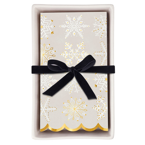 Ceramic Guest Napkin Tray + Napkins - Snowflakes Ceramic Guest Napkin Tray + Napkins - Snowflakes