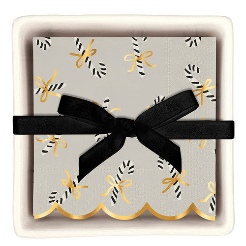 Ceramic Napkin Tray + Napkins - Candy Canes Ceramic Napkin Tray + Napkins - Candy Canes