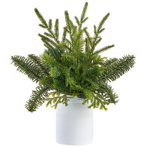 15" Mixed Pine in Wood Vase