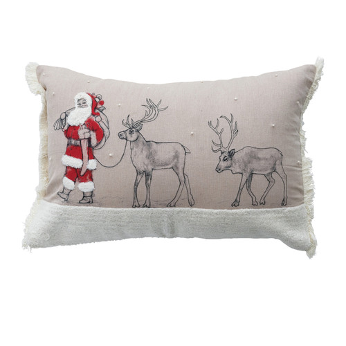 Cotton Chambray Printed Pillow with Santa Cotton Chambray Printed Pillow with Santa
