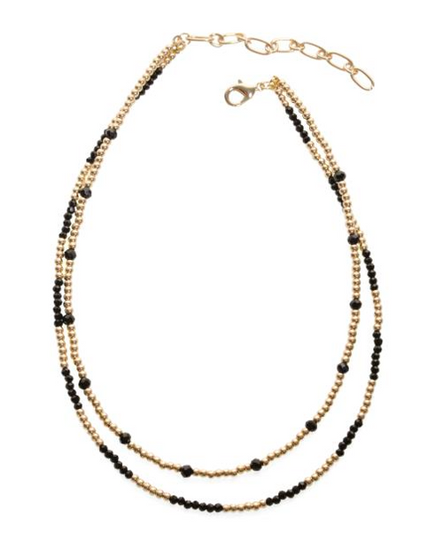 Black+Gold Beaded 2 Row Necklace