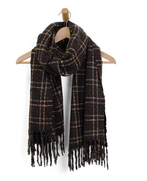 Umber Multi Check Plaid Fringe Scarf