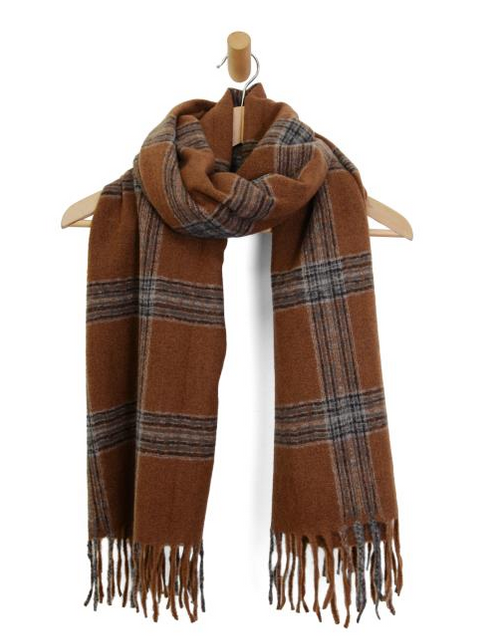 Chocolate Soft Plaid Fringe Scarf