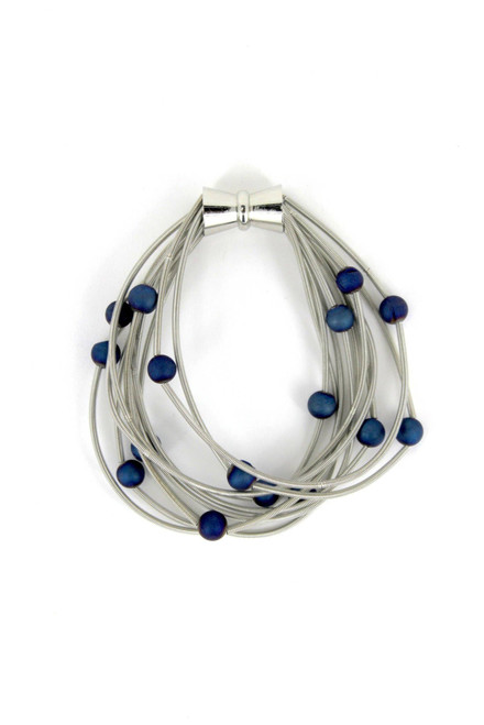 10 Layer White Beaded Bracelet with Blue Geode 10 Layer White Beaded Bracelet with Blue Geode