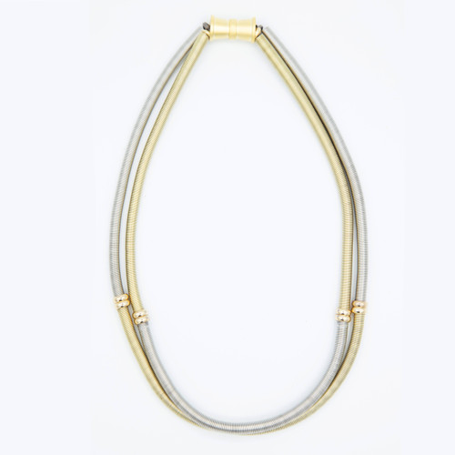 Two Tone Double Wire Necklace With Gold Bead Two Tone Double Wire Necklace With Gold Bead
