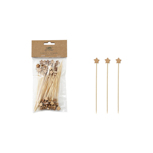 Bamboo Single Use Skewers, Star Shaped Handles Bamboo Single Use Skewers, Star Shaped Handles