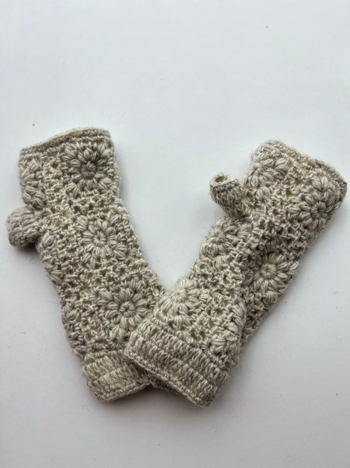Regular Fingerless Women's Gloves in Light Grey Sheep Wool