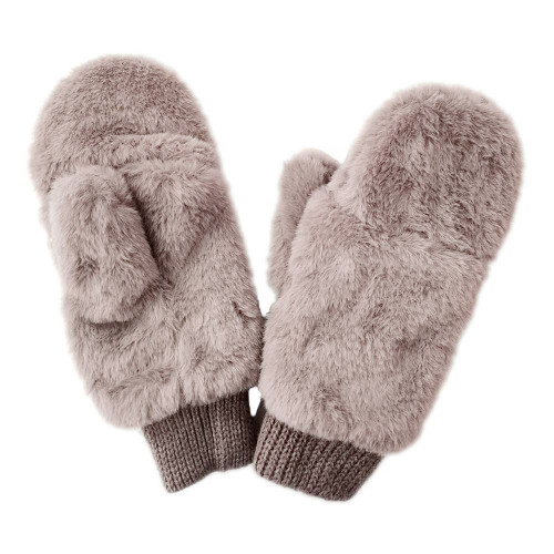 Solid Faux Fur Mitten Gloves, Taupe