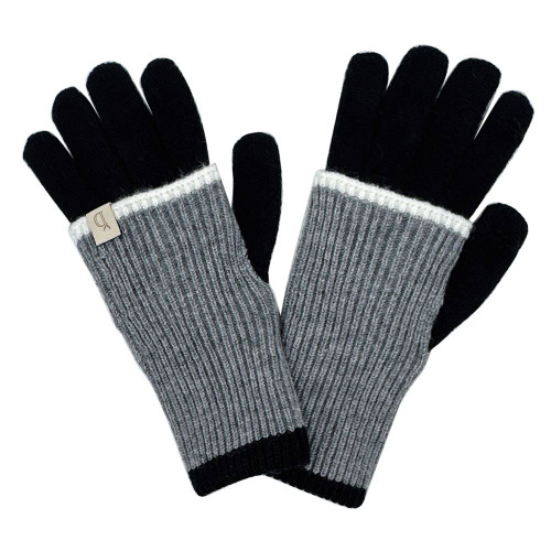Color Block Layered Knit Winter Gloves, Black
