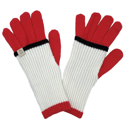 Color Block Layered Knit Winter Gloves, Red
