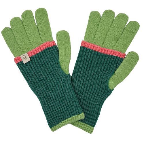 Color Block Layered Knit Winter Gloves, Green