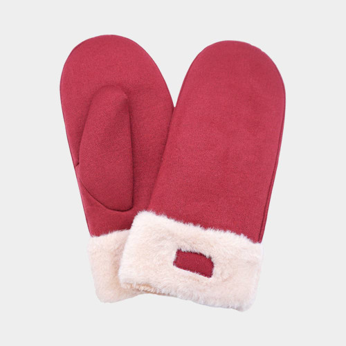 Faux Fur Cuff Fleece Lined Mittens, Burgundy