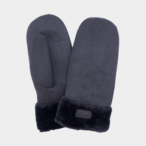 Faux Fur Cuff Fleece Lined Mittens, Black