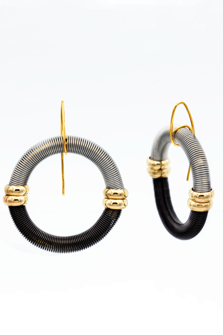 Black-Silver Circle Wire Dangle Earrings