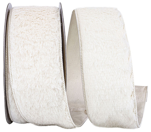 Fluffy Velvet Exotic Wired Edge Ribbon, White