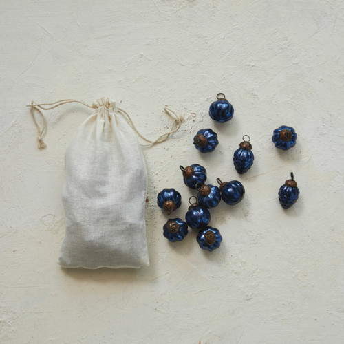 Recycled Blue Mercury Glass Ornaments, Bag of 36