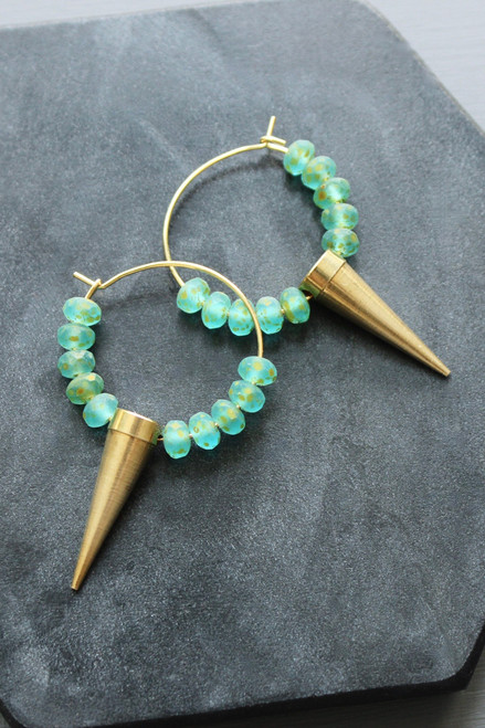 Aqua and Spike Mini Hoop Earrings