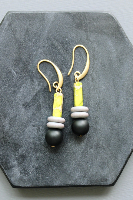 Green Jasper and Jet Earrings
